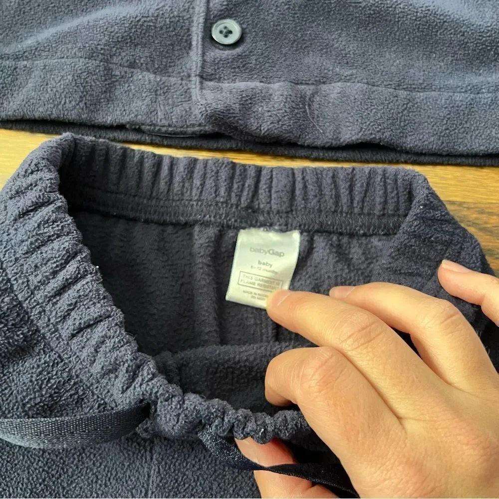 Baby Gap Fleece Unisex Navy Blue Long Sleeve Button Classic Pajama Set - 6-12 m